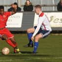 Nathan Modest in action for Bridlington Town in 2019 against Yorkshire Amateur. Modest will line up for Sheffield FC against Brid this weekend. PHOTO BY DOM TAYLOR
