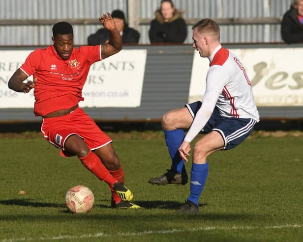 Nathan Modest in action for Bridlington Town in 2019 against Yorkshire Amateur. Modest will line up for Sheffield FC against Brid this weekend. PHOTO BY DOM TAYLOR