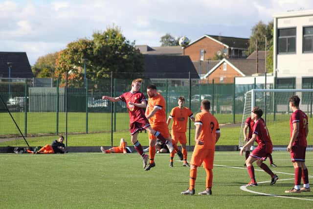 Bridlington Rovers Reserves win a header against Edgehill in Saturday's ER League Senior Cup encounter.