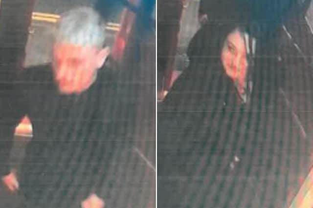 Police have released CCTV images of two people they want to trace in connection with the theft of a life-size skeleton model from a pub in Whitby.