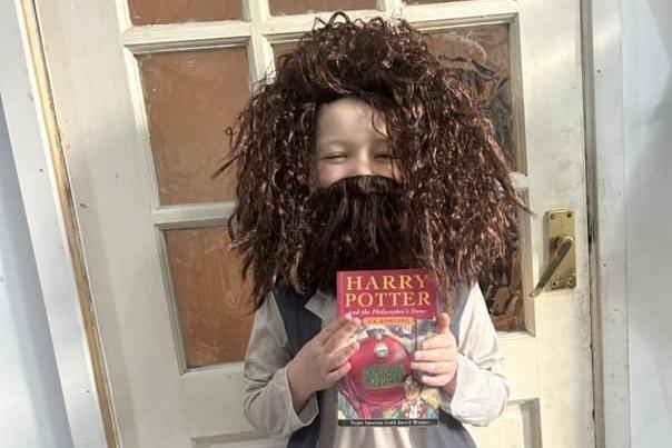 Archie as Hagrid from Harry Potter, by Lauren Cresswell.