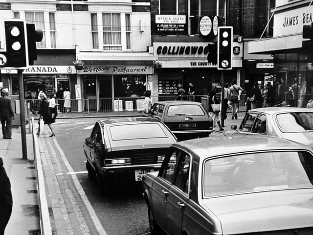 James Beal, on the right, was a popular men's and boys' outfitters. Pictured in the days when you could rent a TV from Granada and before Aberdeen Walk was pedestrianised.