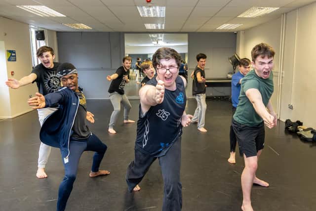 Performers from inkahoots! rehearse ahead of the Scarborough Streets festival.