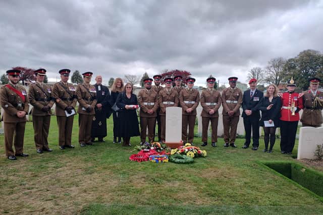 The Military Party and family of LCpl Claude Stanley Dell at the graveside. Photo: Crown Copyright