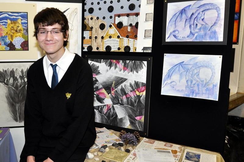 Scalby School stages its annual exhibition of students exam artwork - James Fox is pictured with his work.
102103a