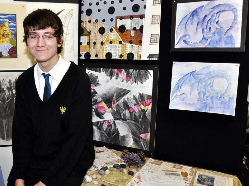 Scalby School stages its annual exhibition of students exam artwork - James Fox is pictured with his work.
102103a