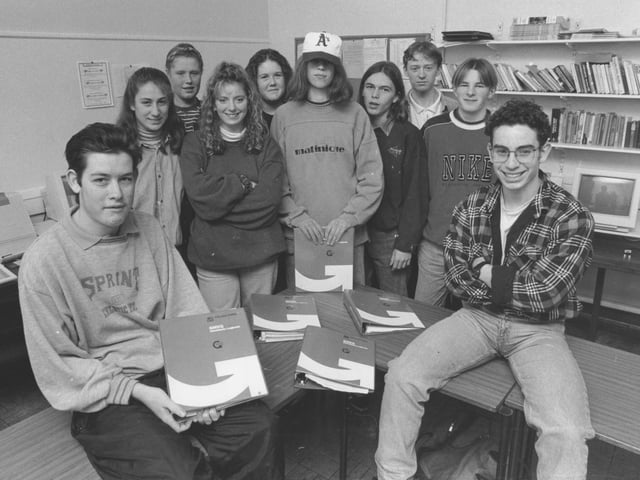 In November, 1993, Scarborough Sixth Form College students launched their own printing company sponsored by the Evening News. Pictured, front left, is managing director Daniel Scotson and, front right, company secretary Allan Stewart with, back left to right, Rachel Holder, Sue Weatherill, Ella Stringfellow, Kelly Buncher, James Hocknall, Darren Hastie, Scott Henderson and Martin Willshire.