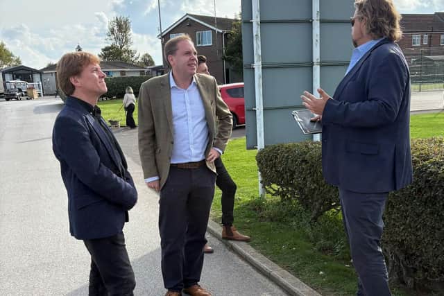 From left: Dermot King (Unity Holidays COO), Charlie Dewhirst MP and Mark Seaton (Unity Holidays CEO) meet at Skirlington Coast.
