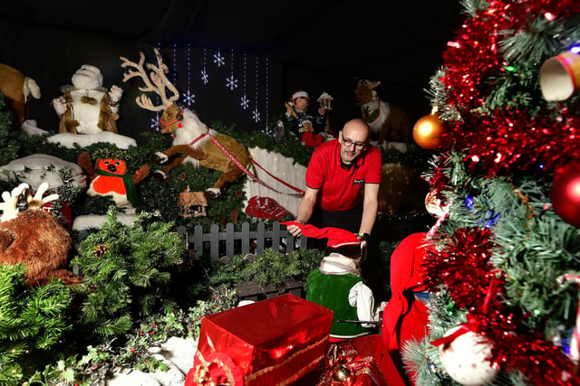 Staff member Mick Robinson working on the grotto