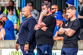 Blues boss Nathan Haslam, left, has dismissed the reports linking him to the vacant Darlington FC manager's role.
