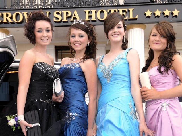Girls from St. Augustine's School step from their limo onto the red carpet.