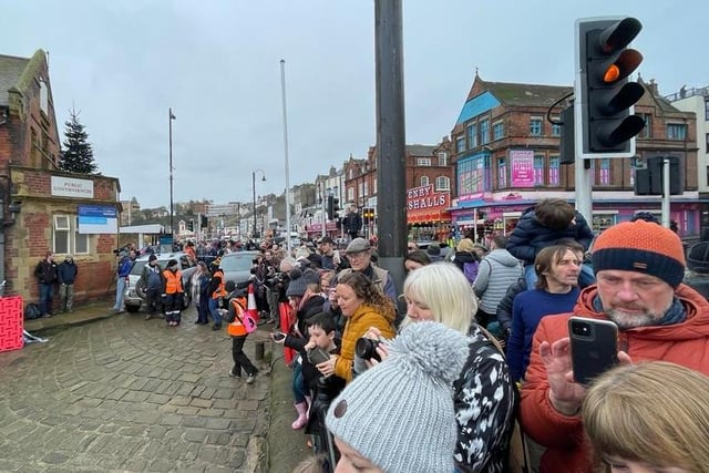 Crowds gather to view the rare arctic mammal.