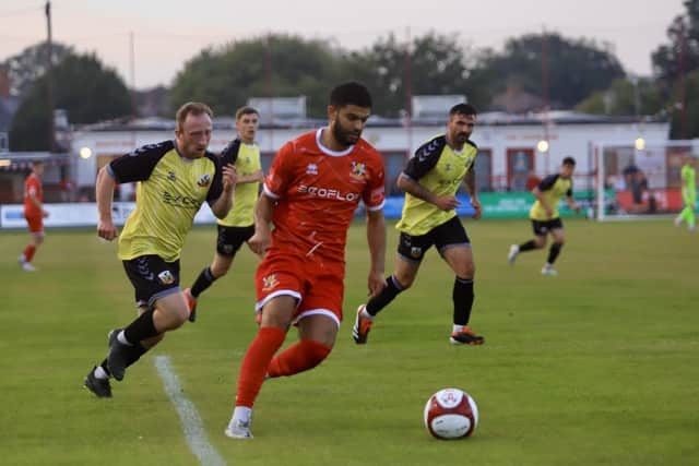 Ahmed Salam levelled for Brid Town at home to Pontefract, but the visitors hit back to earn a 2-1 win. Photo by TCF Photography