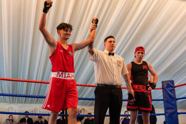Scarborough ABC's Logan Miah celebrating his win at the SABC show, has now won the Yorkshire Development Championships. Photo: Wandering Photography