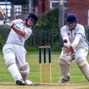 Batsman Tom Steyert goes on the attack during his 47 against Shildon. Photo by Brian Murfield