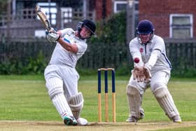 Batsman Tom Steyert goes on the attack during his 47 against Shildon. Photo by Brian Murfield