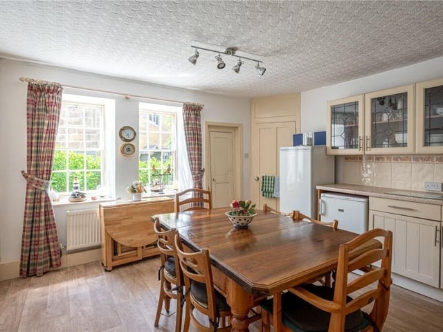 An alternative view of the dining kitchen space.