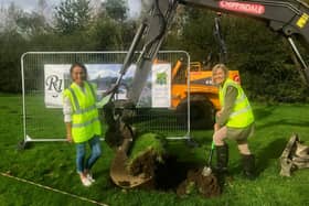 The Lord-Lieutenant of North Yorkshire, Mrs Jo Ropner (left) joins Ryedale Special Families’ Chief Officer, Mrs Lisa Keenan at the ground-breaking of the charity’s new premises in Pickering.