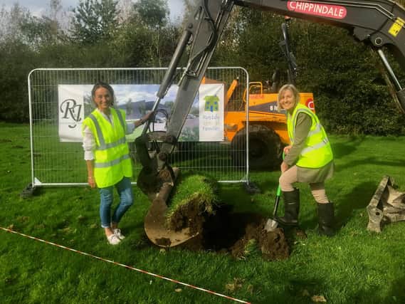 The Lord-Lieutenant of North Yorkshire, Mrs Jo Ropner (left) joins Ryedale Special Families’ Chief Officer, Mrs Lisa Keenan at the ground-breaking of the charity’s new premises in Pickering.