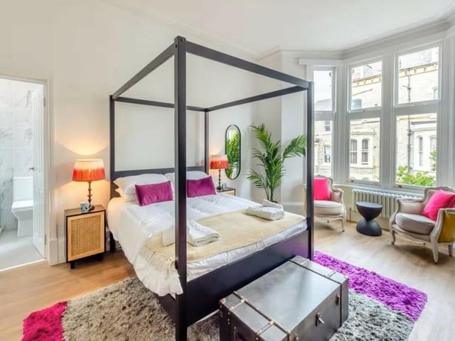A bay-fronted bedroom with en suite.