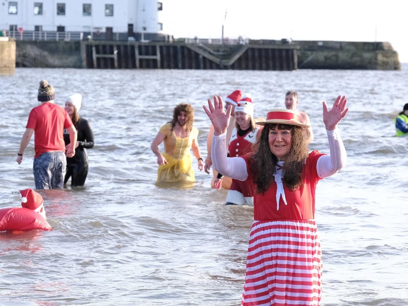 Cllr Janet Jefferson braved the waves