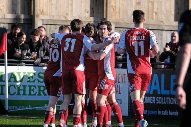 Scarborough Athletic earned a convincing 3-0 home win against Leamington on Saturday. Photo by Richard Ponter