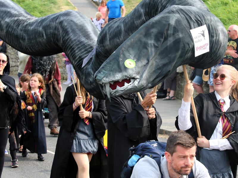 The Hogwarts gang in the parade - complete with snake!!