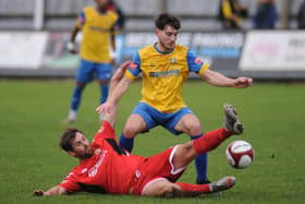 Pete Davidson slides in against Stocksbridge Park Steels.