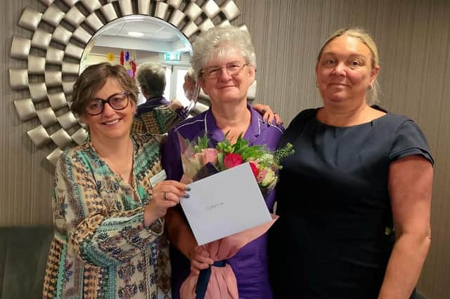 Staff and residents at the home sent Catherine Owens off in style with flowers and cards.