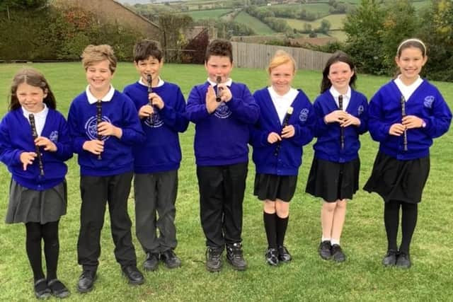 Sleights School youngsters with their recorders.