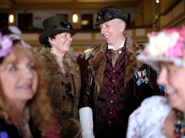 Having a chat at The Spa at the steampunk event. picture: Richard Ponter