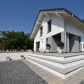 The impressive exterior of the recently built home.