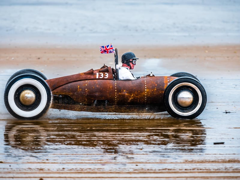 This years The Race the Waves Vintage Beach Race festival held on Bridlingon's south beach with over one hundred competitors taking part in the event from the early years of coastal motor racing to post-war American hot-rodders and drag racing culture. Picture By Yorkshire Post Photographer, James Hardisty. Date: 22nd April 2023.