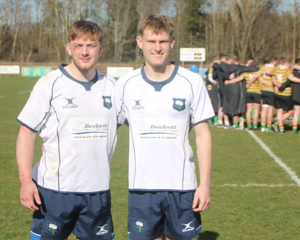 Pocklington's triumphant pair Archie Wilcock and Flynn Sangwin pictured in their county kit after helping Yorkshire U20s to a 45-31 victory over Northumberland