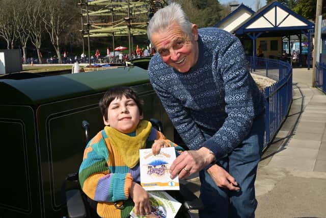 Railway enthusiast Orion meets Joe Coates at North Bay Railway - pic Richard Ponter