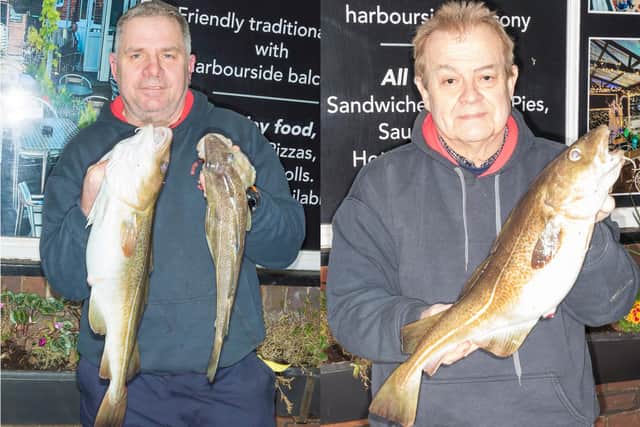 Jason Ebison, left, and Dave Perrett claimed Whitby Sea Anglers Association League wins. Photo by Peter Horbury