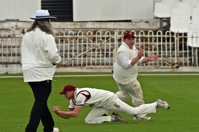 Staxton's Dave Morris takes a spectacular catch from the first ball of the innings.