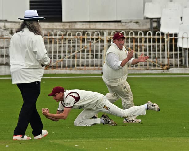 Staxton's Dave Morris takes a spectacular catch from the first ball of the innings.