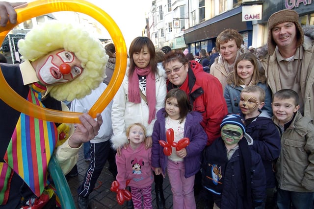 Jonno the Clown entertains at the Big Scarborough Light switch on...