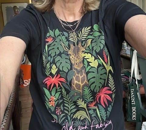 Joanna Lumley wearing the Campaign to Ban Trophy Hunting t-shirt that she designed - Animal News Agency