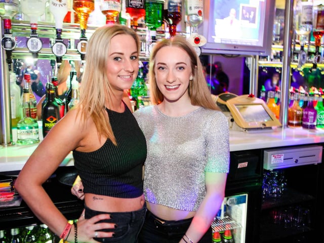 Paris and Beth serving the punters in Snowy's in 2016.