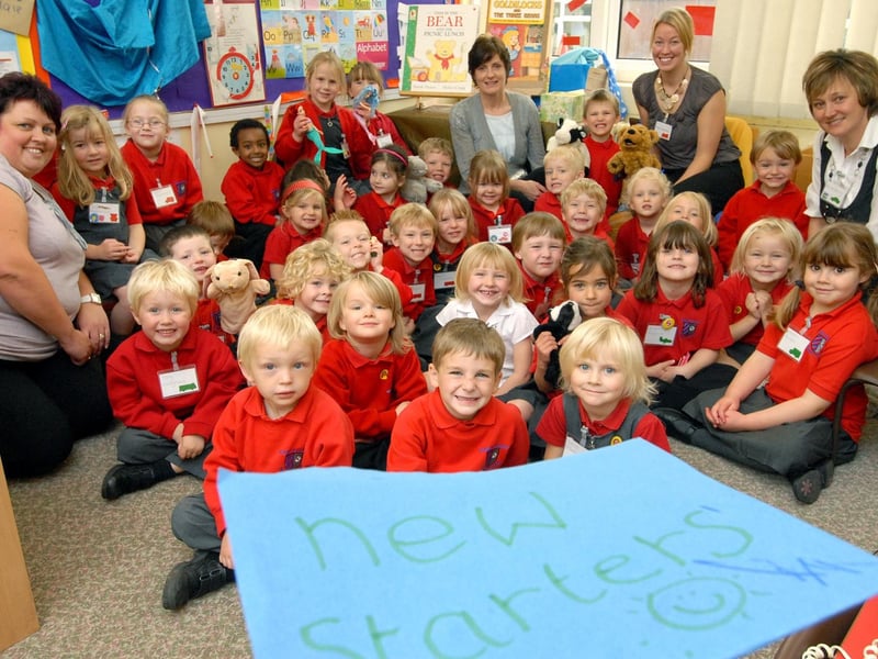 2008. Newby New Starters - Class 1 TA Julie Castleton, TA Claire Corcoran, Teacher Kathryn Tweedale,and ATA Marianne Perry.