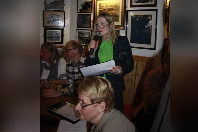 TV presenter Caroline Hawley at the Staithes and Runswick RNLI auction.