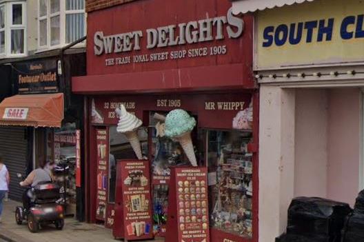 Sweet Delights is located on South Cliff Road, Bridlington. It is a traditional sweet shop selling rock, fudge boiled sweets and ice cream.