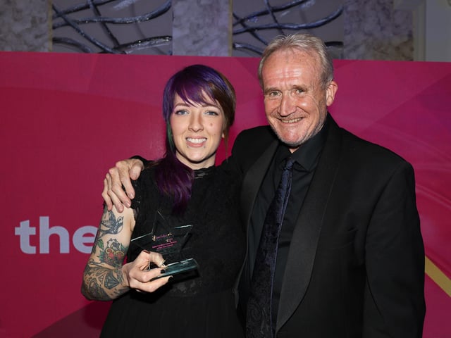 Louise Woolgrove, who was highly commended for the Care Worker of the Year award, with Mike Padgham.
