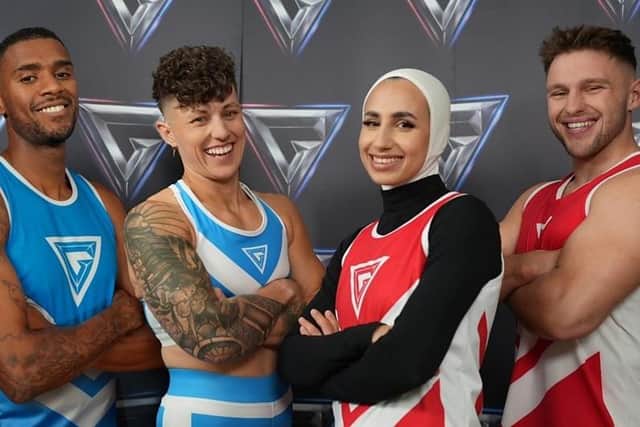 The Gladiators Finalists L-R: Mus Dumbuya, Amanda Wah (champion), Aneila Afsar, Joe Fishburn (champion) (Image credit BBC/Hungry Bear Media Ltd)
