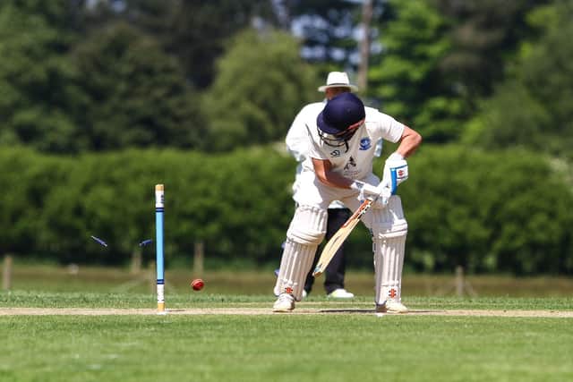 A Scalby batsman is clean-bowled at home to Mulgrave.