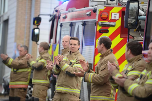 Fire crews at the Clap for our Carers at Sunderland Royal Hospital.