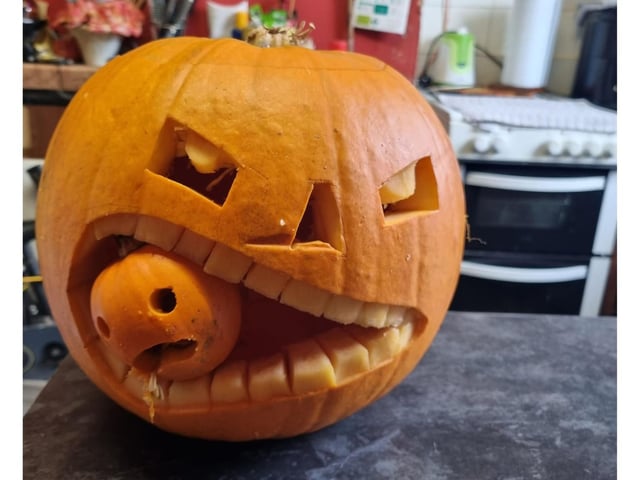 This rather cannibalistic pumpkin was submitted by Roger Knight of Bridlington.