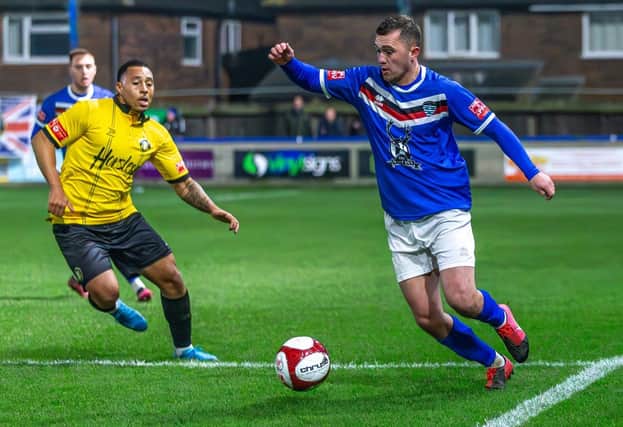 Whitby Town suffered a 2-0 home loss against Gainsborough Trinity on Tuesday night. Photos by Brian Murfield